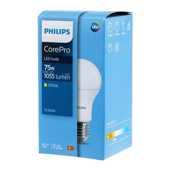 LED-pære E27 A60 10W = 75W 1055lm 2700K Varm PHILIPS