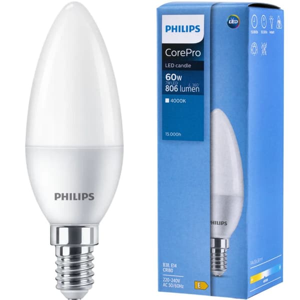 E14 Philips CorePro LED-lampa 7W = 60W 4000K Neutral Kärlform