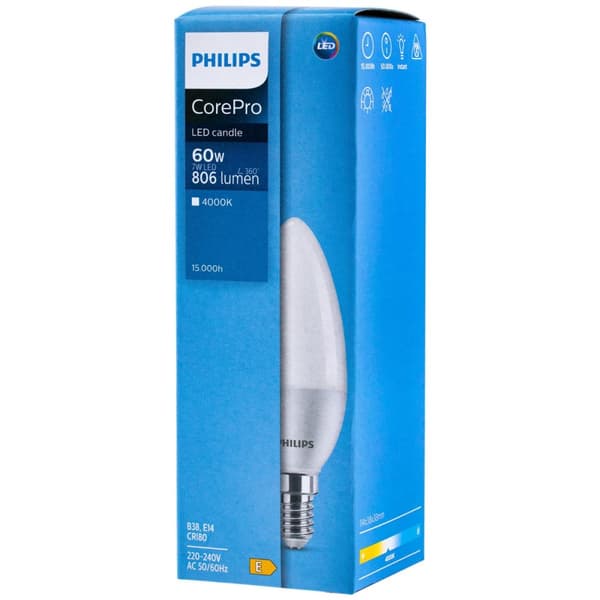 E14 Philips CorePro LED-lampa 7W = 60W 4000K Neutral Kärlform