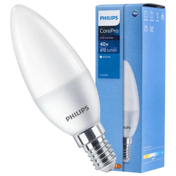 LED-lamppu E14 5W = 40W 470lm 4000K Neutraali kynttilälamppu PHILIPS