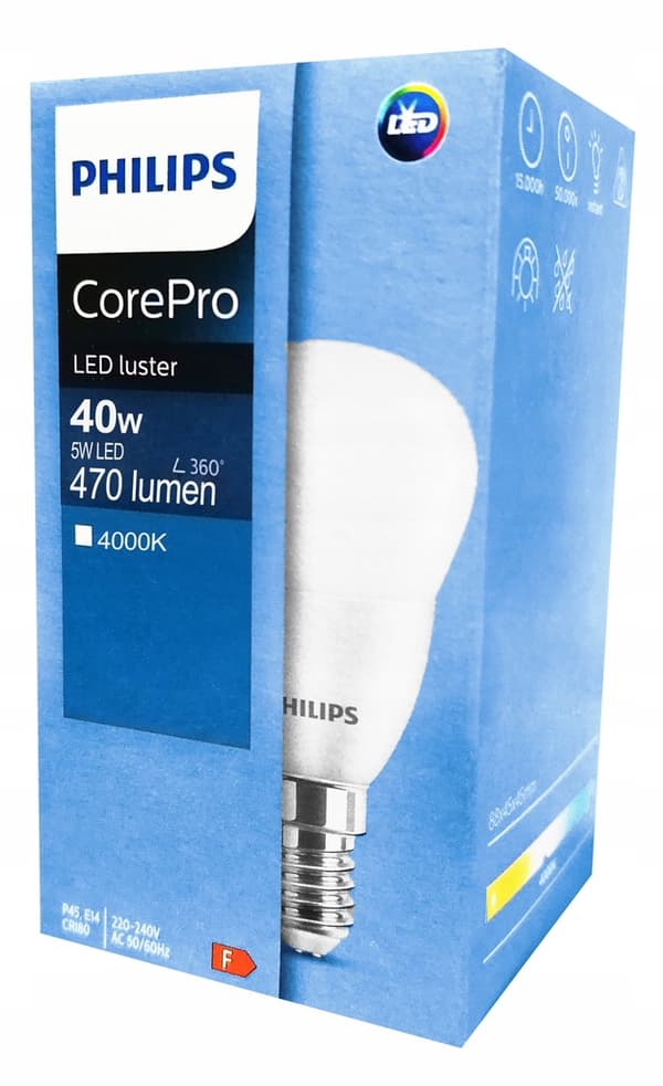 LED-pære E14 P45 5W = 40W 470lm 4000K Neutral PHILIPS CorePro