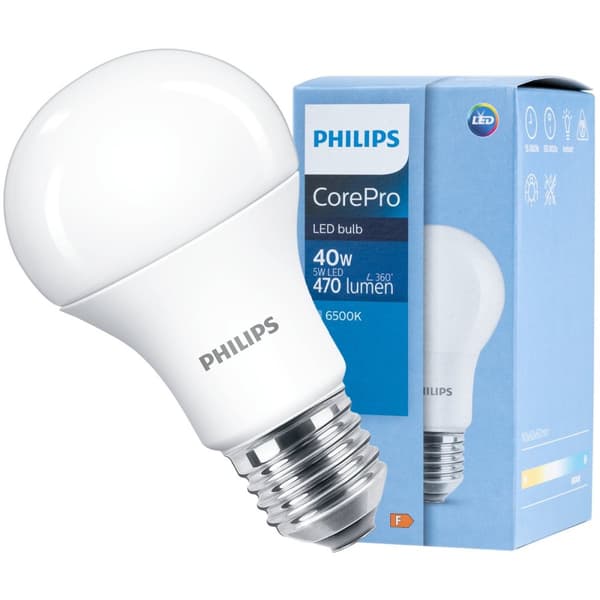 LED-pære E27 A60 4,9W = 40W 470lm 6500K Kold 200° PHILIPS