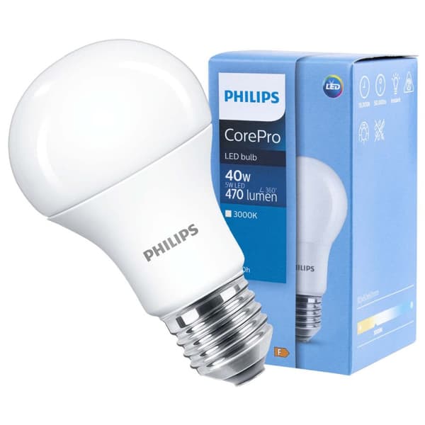 LED-pære E27 A60 4,9W = 40W 470lm 3000K varm 200° PHILIPS