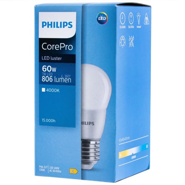 LED-pære E27 7W = 60W 806lm 4000K Neutral PHILIPS