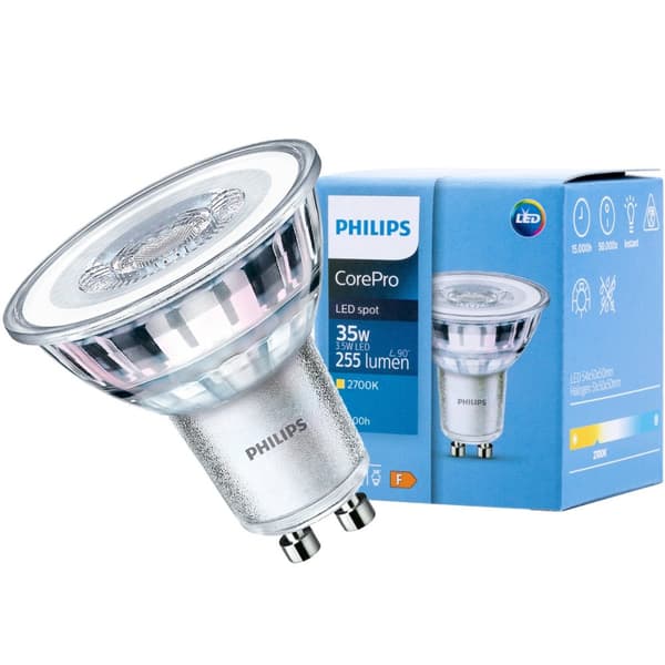 LED-pære GU10 3,5W = 35W 255lm 2700K Varm 36° PHILIPS