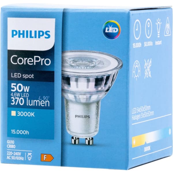 LED-pære GU10 4,6W = 50W 370lm 3000K Varm 36° spotlight PHILIPS