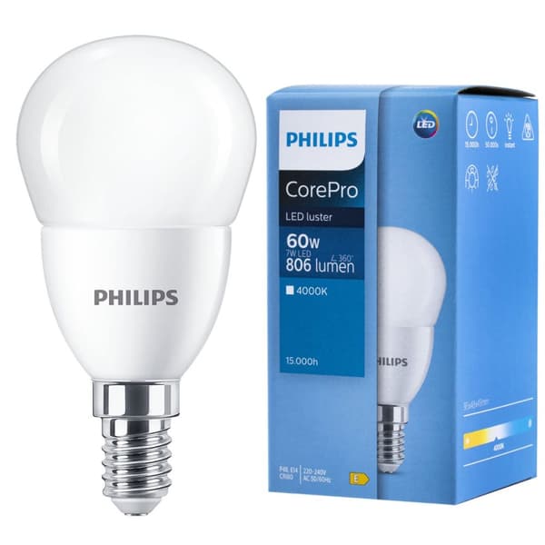 LED-pære E14 7W = 60W 806lm 4000K Neutral PHILIPS