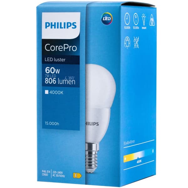 LED-pære E14 7W = 60W 806lm 4000K Neutral PHILIPS