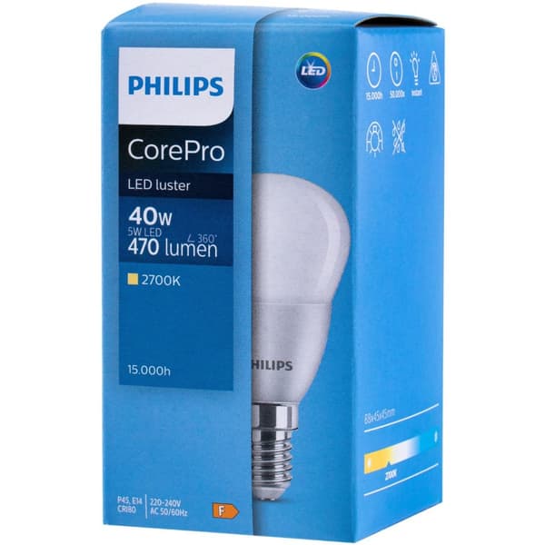 LED-lamppu E14 5W = 40W 470lm 2700K Lämmin PHILIPS