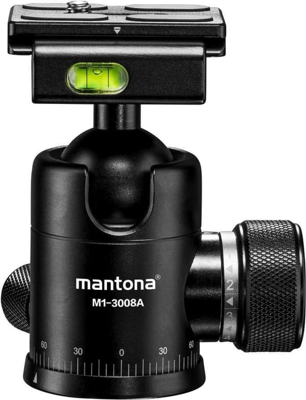 Mantona Onyx 8 kuglehoved (M1-3008A) Arca-Swiss-kompatibel Quick Release-plade 50 mm professionel finish til DSLR, spejlløst kamera, systemkamera, dig