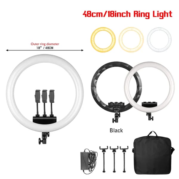 18-tums LED-ringljus, justerbar höjd 65-200 cm, dimbar ljusstyrka,18C Ingen stativ