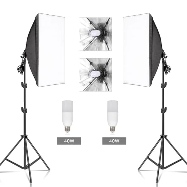 Valokuvausvalosetti, 50x70CM Softbox, Säädettävä kirkkaus,40W Valkoinen