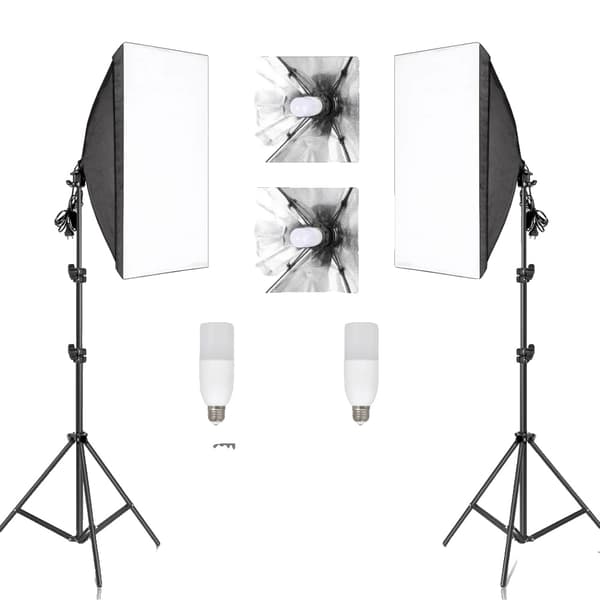 Valokuvausvalosetti, 50x70CM Softbox, Säädettävä kirkkaus,40W Valkoinen