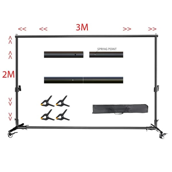 Fotografi Bakgrundsställ, Justerbar Höjd 104,5 cm-270 cm, Justerbar Bredd 197,5 cm-340 cm,Hjul 2x3M