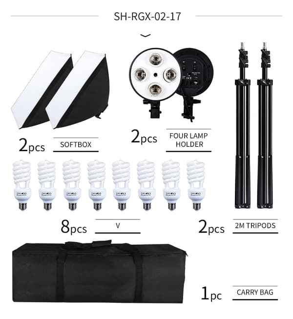 Foto Studio Softbox Ljus Kit, Fyra Lampfästen, Kontinuerligt Ljussystem,8st 45W glödlampa Kit