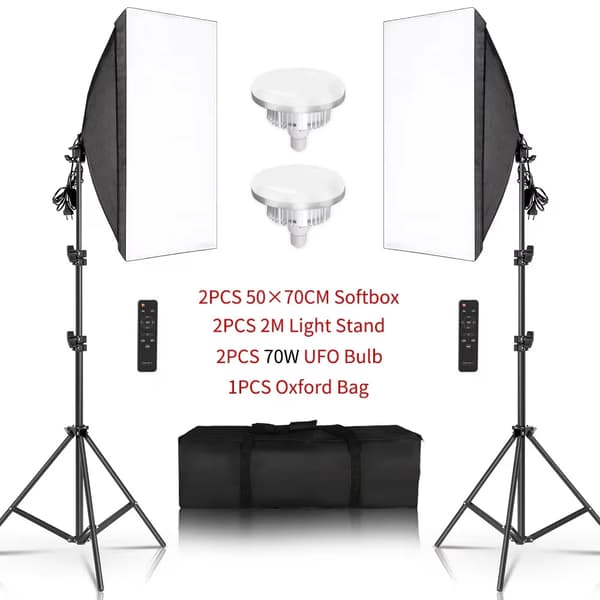 Fotografi Softbox Belysningskit, 135W Glödlampor, 3 Softboxar,70W 3 Färger