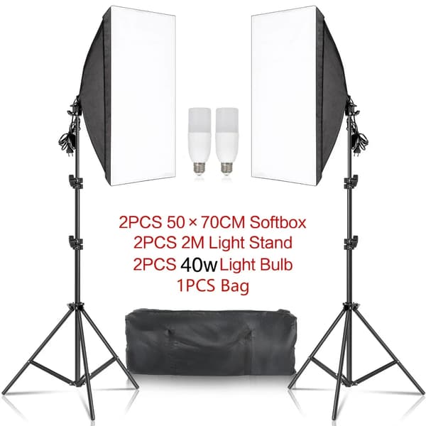 Softbox-belysningskit, 135W glödlampor, 50x70 cm softboxar,40W Vit Färg