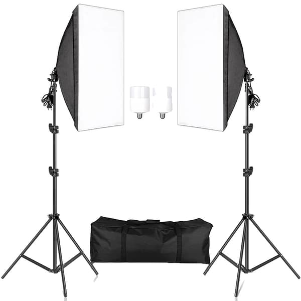 Softbox-belysningskit, justerbar stativhöjd, flera ljusalternativ,20W Vit Färg