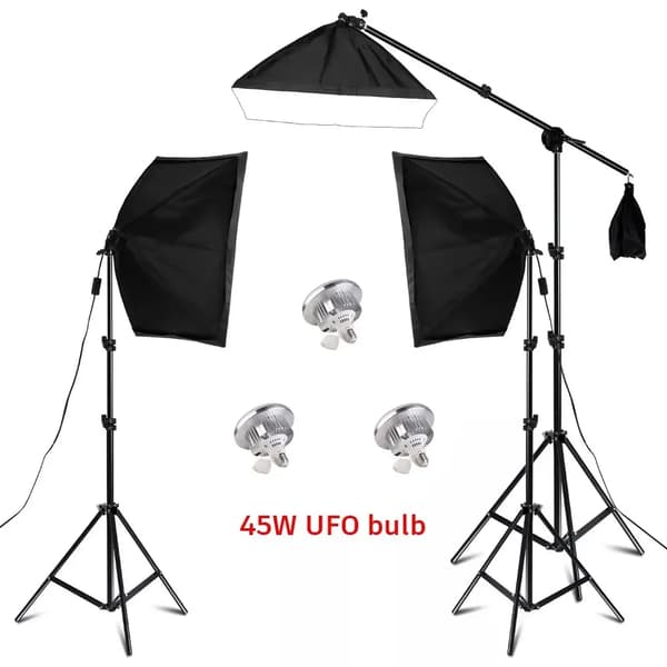Fotografi Softbox Belysningskit, 3 Softboxar, Justerbara Stativ,3st 45W UFO