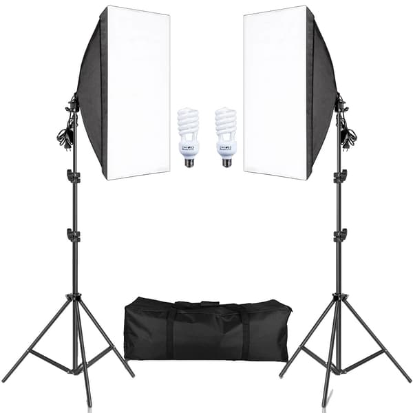 Fotografi Softbox Belysningskit, Justerbar 2M Ljusstativ, Inkluderar Oxfordväska,45W Glödlampor