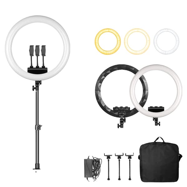 18-tums Selfie Ring Light, Dimmbar Ljusstyrka, Justerbara Stativhöjder,Svart skrivbordstativ