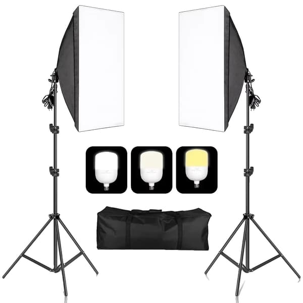 Fotografibelysningskit, 45W tvåfärgad LED-lampa, justerbart ljusstativ,135W, Två färger