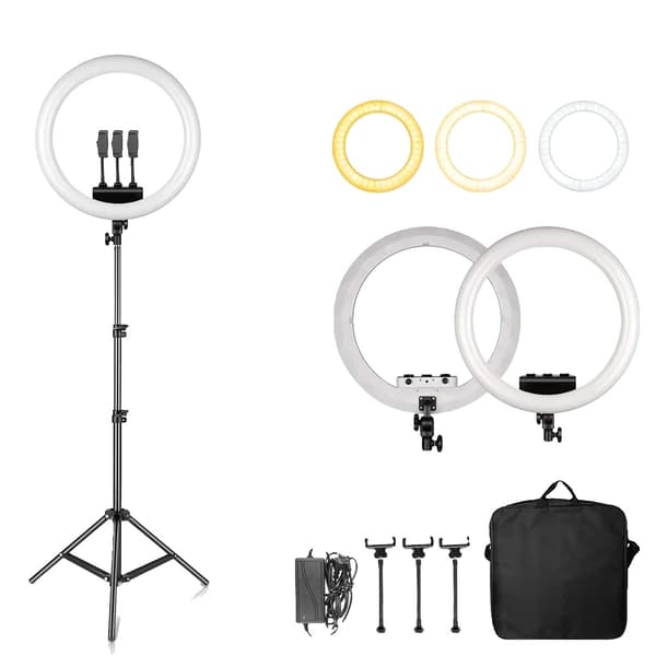 18 tum Ring Light, Justerbar ljusstyrka, 2500k-8500k Färgtemperatur,18D 150cm Stativ
