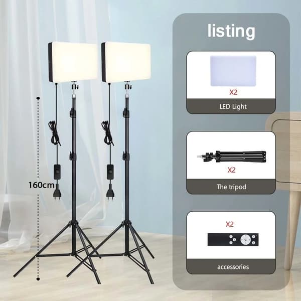 LED Fyllamp, Tvåfärgad Belysning, USB Laddning,2 SET 160CM stativ