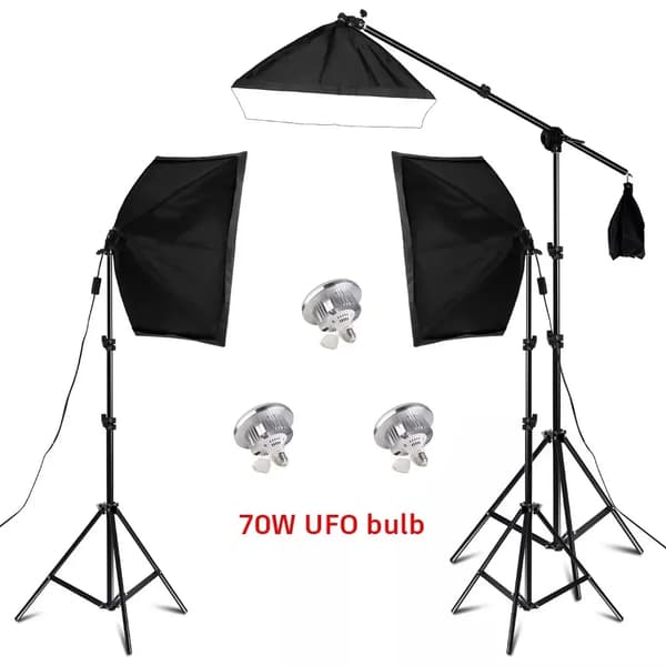 Fotografi Softbox Belysningskit, 3 Softboxar, Justerbara Stativ,3st 70W UFO