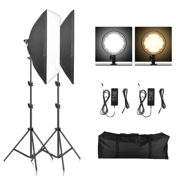 Valokuvausstudio Softbox -sarja, 45W kaksiväriset LED-valot, säädettävä korkeus,2 Väriä, 2 väriä