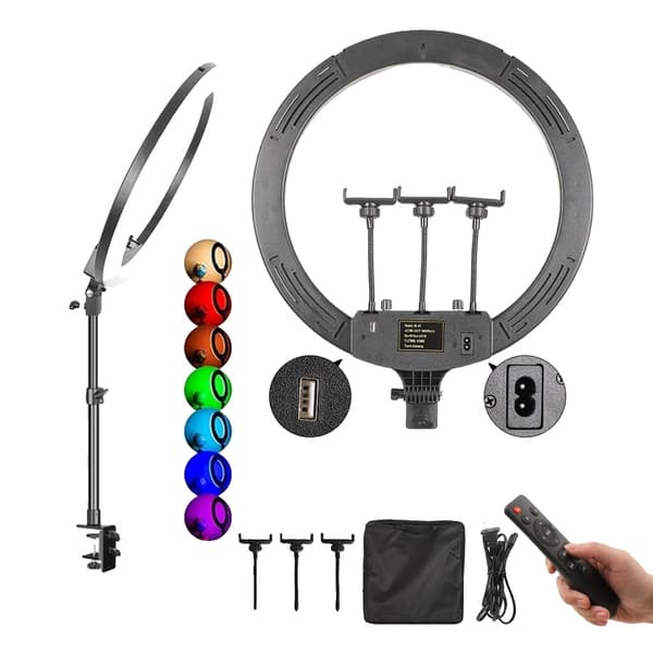 LED Ring Light, Justerbar Lysstyrke, 360° Rotation,Desktop Tripod A