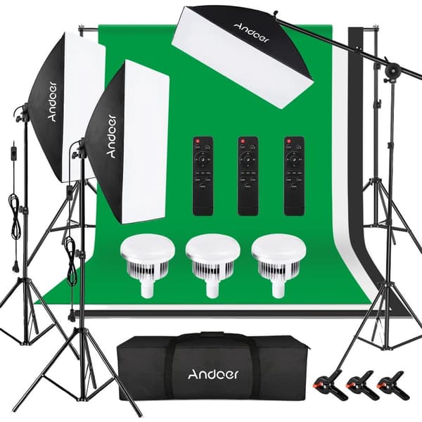 Professionelt Softbox Belysningssæt, Justerbar Lysstyrke, Bi-Farvet Temperatur,Blandede farver