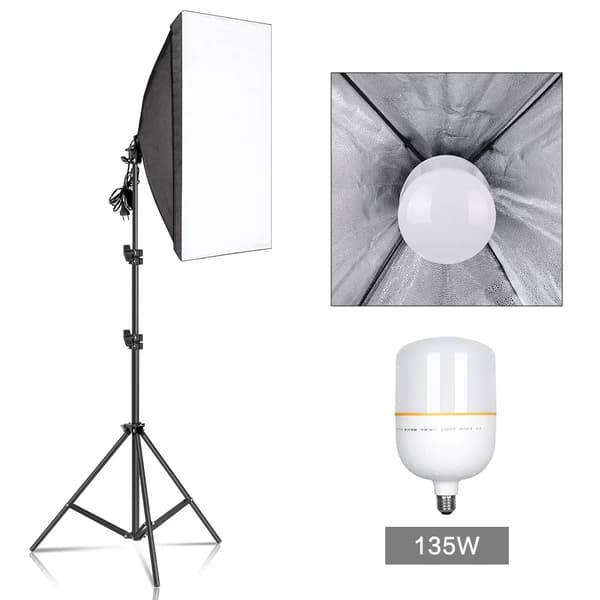 Fotografi Softbox Belysningskit, 135W Lampa, 50x70CM Storlek,Tre färgers glödlampa