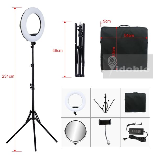 LED Ring Light Kit, Bi-Färg 3200K-5500K, 96W Effekt,Svart kit