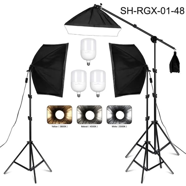 Softbox Belysningskit, 135W Pærer, 50x70cm Softbokse,3stk 135W Bi Farver