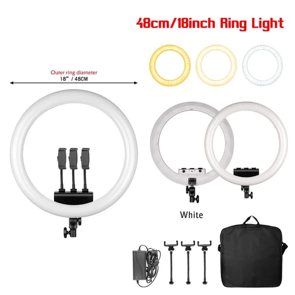 18-tums LED-ringljus, justerbar höjd 65-200 cm, dimbar ljusstyrka,18D Ingen stativ