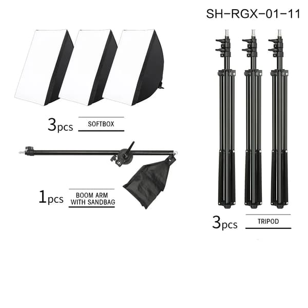 Professionelt Fotostudio Softbox Belysningskit, Justerbare Stativer, Holdbar Boom Arm,SH-RGX-02-11