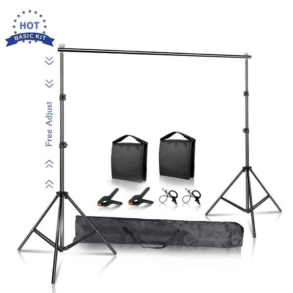 Backdrop Ställ Foto Bakgrundsstöd, Justerbar Teleskopisk Design, Stabil Aluminiumlegering,2,6X3M, Lägg till 2 st sandsäckar