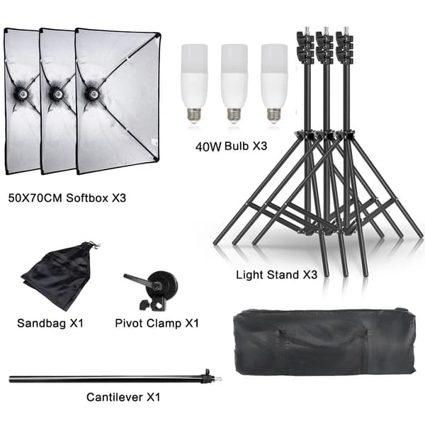 Fotografi Softbox Belysningskit, 3 Softboxar, Justerbara Ljusstativ,3st Ny 40w