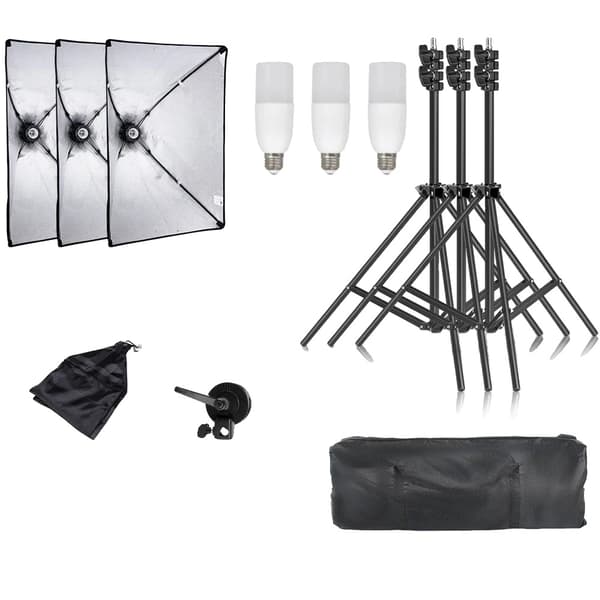 Fotografi Softbox Belysningskit, 3 Softboxar, Justerbara Ljusstativ,3st Ny 30w