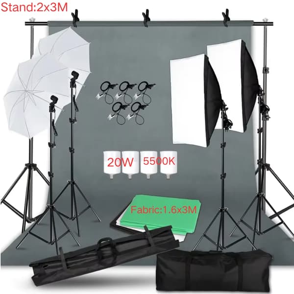 Fotografibelysningskit, muslinbakgrunder, softboxar, justerbara ljusstativ,fotokit 53