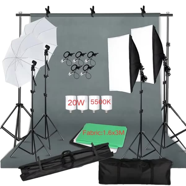 Fotografibelysningskit, muslinbakgrunder, softboxar, justerbara ljusstativ,fotokit 53