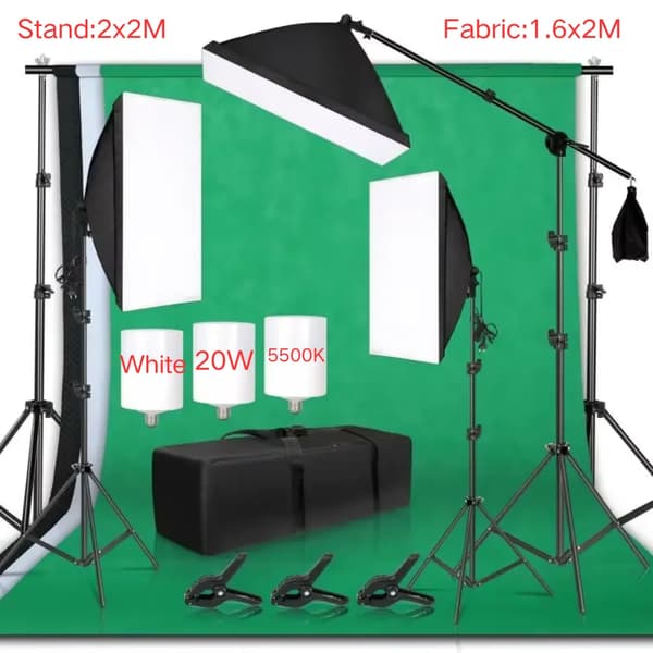 Fotografibelysningskit, muslinbakgrunder, softboxar, justerbara ljusstativ,fotokit 35
