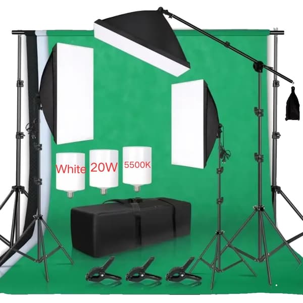 Fotografibelysningskit, muslinbakgrunder, softboxar, justerbara ljusstativ,fotokit 35
