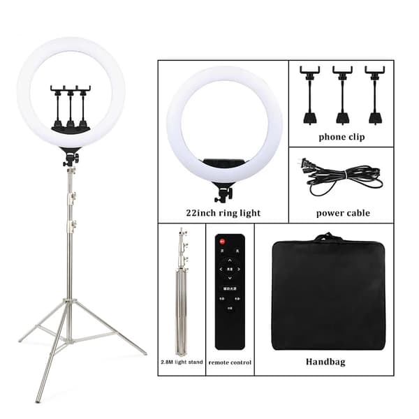 Professionell Ringlampa, Dubbel Färg 3200K-5600K, Justerbar Ljusstyrka 1-100,2.8M Ställ