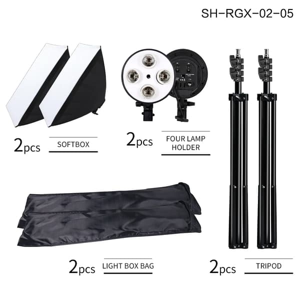 Softbox-belysningskit, justerbara stativ, E27 lampfäste,SH-RGX-02-05