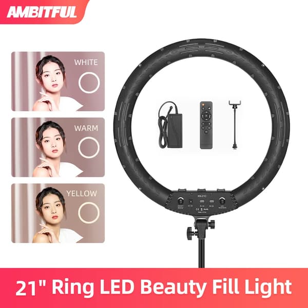 LED Ring Light, Bi-färgad temperatur 3000K-6000K, fjärrkontroll ingår,Kit 1