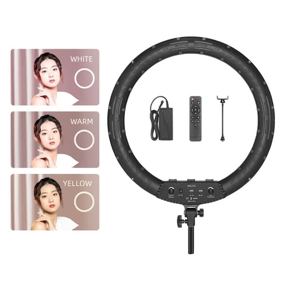LED Ring Light, Bi-färgad temperatur 3000K-6000K, fjärrkontroll ingår,Kit 1