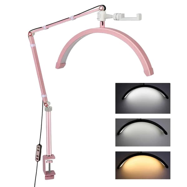 LED Halvmåne Skønhedslampe, Justerbar Farvetemperatur, 10 Lysstyrkeniveauer,Lyserød, 16-20W