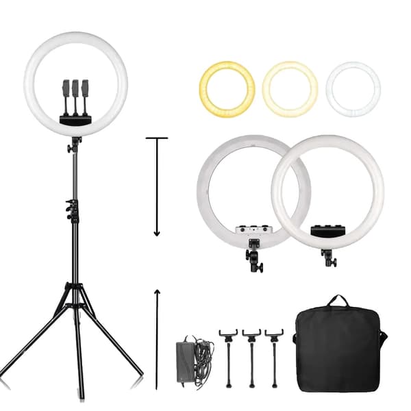 18 tum Ring Light, Justerbar ljusstyrka, 2500k-8500k Färgtemperatur,18D 184cm Stativ